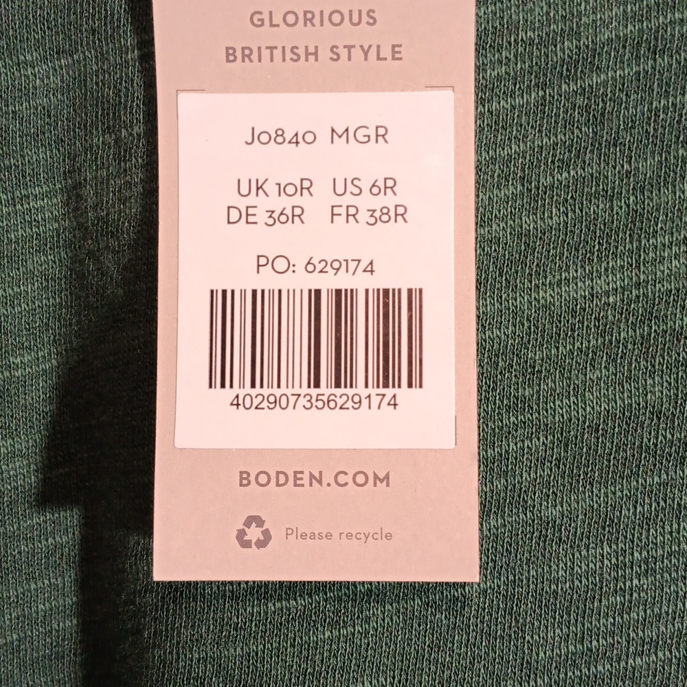 Boden Green Crewneck Sweatshirt Dress with Metallic Cuff Stripes - Picture 2 of 4